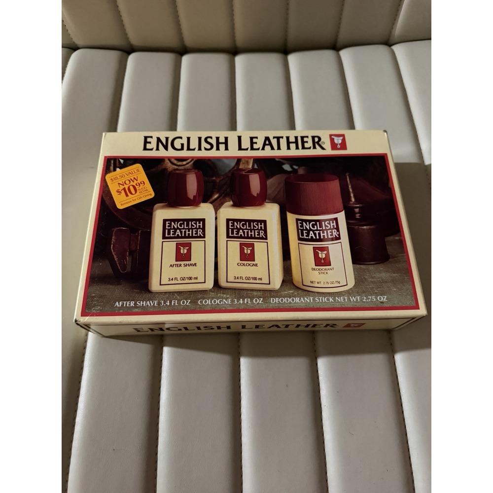 English Leather Cologne 3.4 After Shave 3.4 oz Deodorant Stick 2.75 Oz Gift Set